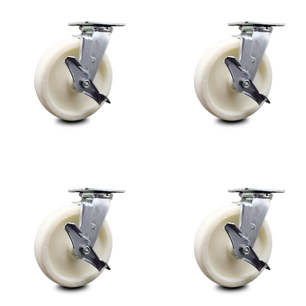 8 Inch Nylon Swivel Caster Set with Ball Bearings and Brakes